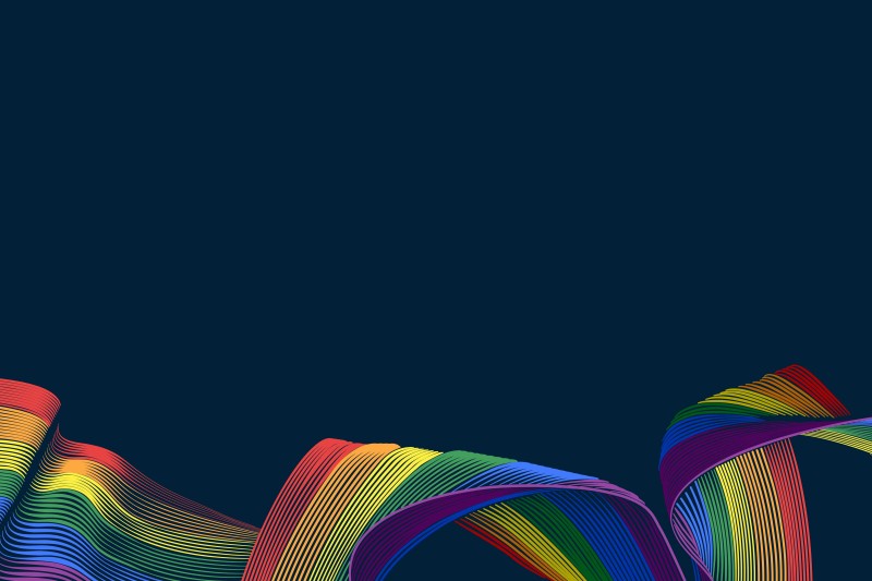 A rainbow ribbon on a navy background