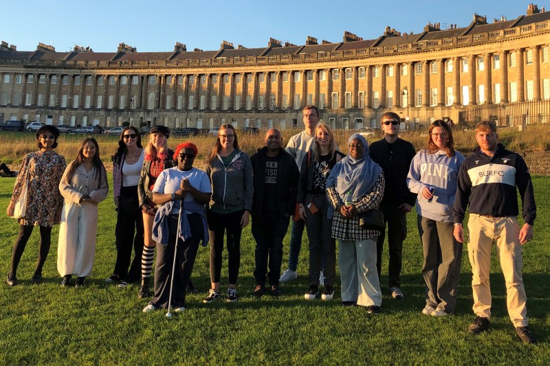 Photo of BESSA attendees outside The Royal Crescent in Bath.