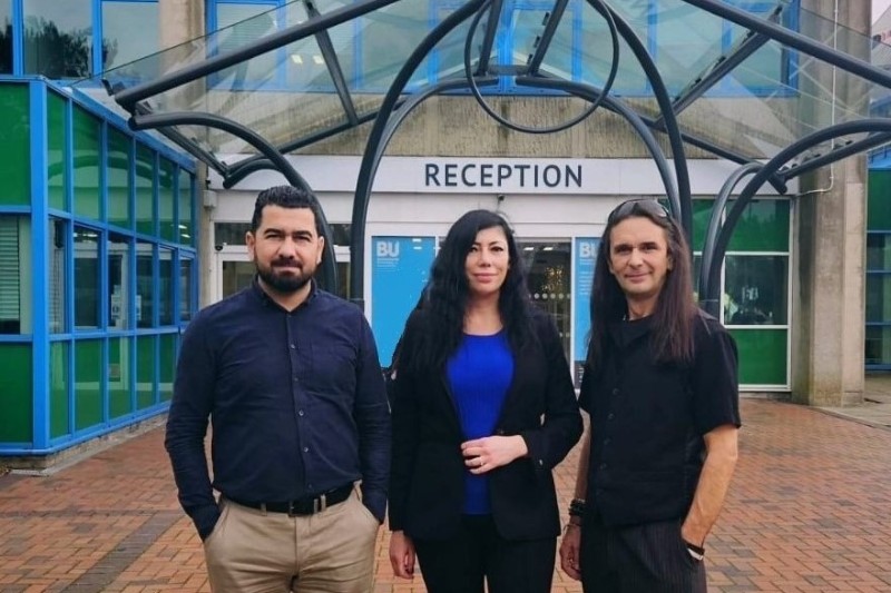 Professor Huseyin Dogan Dr. Eylem Thron and Dr. Duncan Ki-Aries outside Bournemouth University