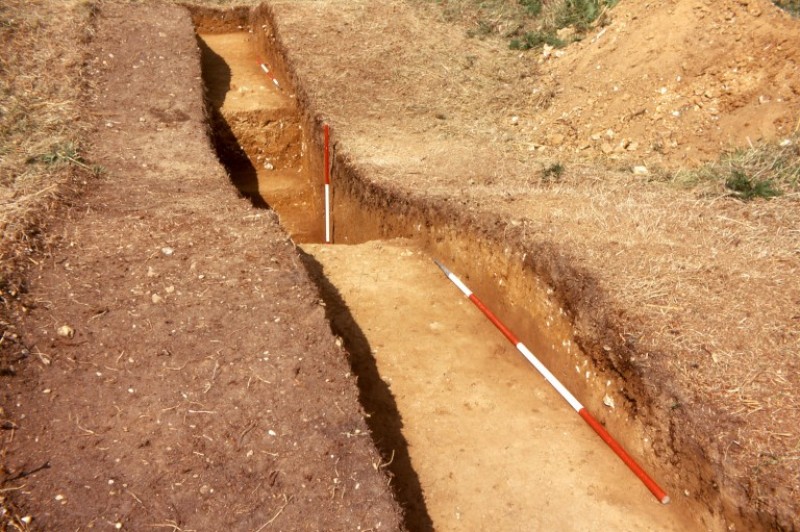 Trench 2 at Black Down cut through the defences of the fortlet close to the south-west corner. 